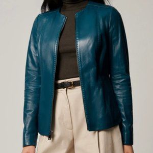 NWT Overland Sheepskin Co. Size Large Alessandra Leather Jacket in Petrol